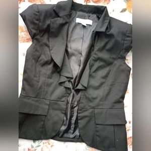 New York & Company Elegant Black Women's Sleeveless Ruffle Lined Jacket